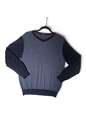 Paul & Shark Yachting 100% Virgin Wool V-Neck Sweater Pullover Navy blue Italy M
